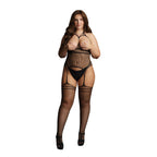 Le Desir Strappy Suspender Bodystocking Black UK 14 to 20|Front View|"plus size strappy bodystocking - front view"