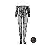 Le Desir Bodystocking With Off Shoulder Long Sleeves|Back View|"plus size off shoulder bodystocking - back view"