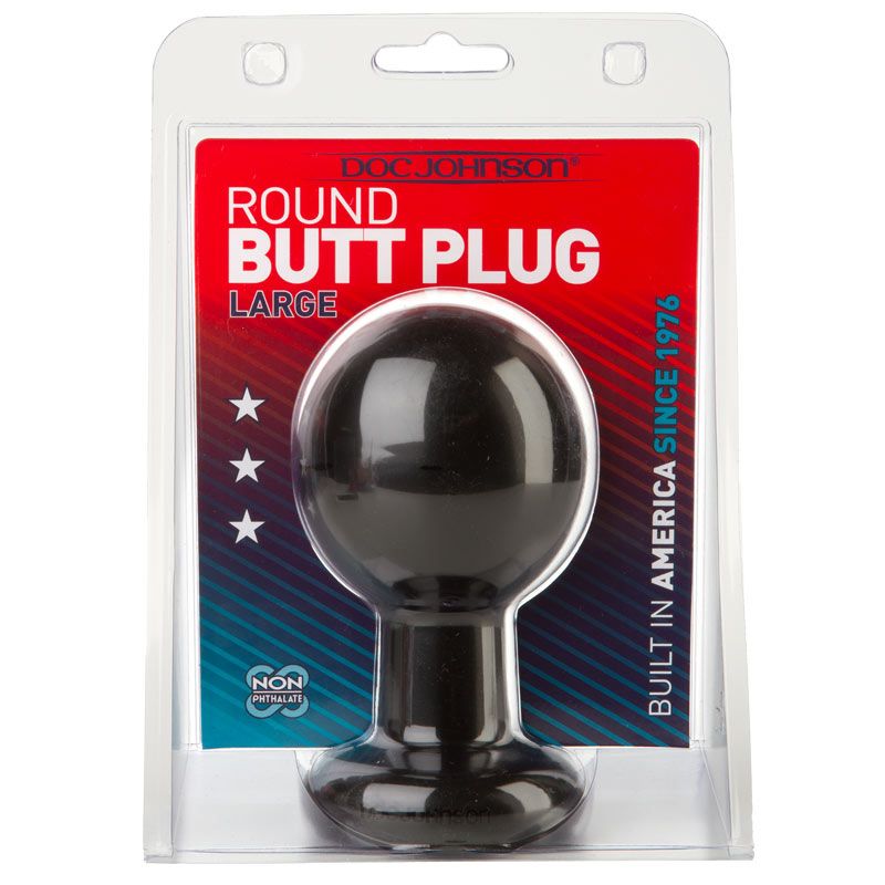 Round Large Black Butt Plug|Side View|"round design-side view"|