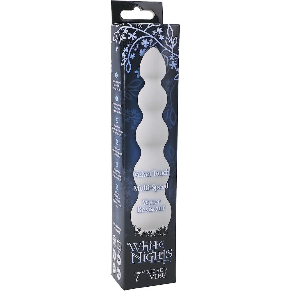 White-Nights-7-Inch-Ribbed-Anal-Vibrator|Side View|"ergonomic design-side view"