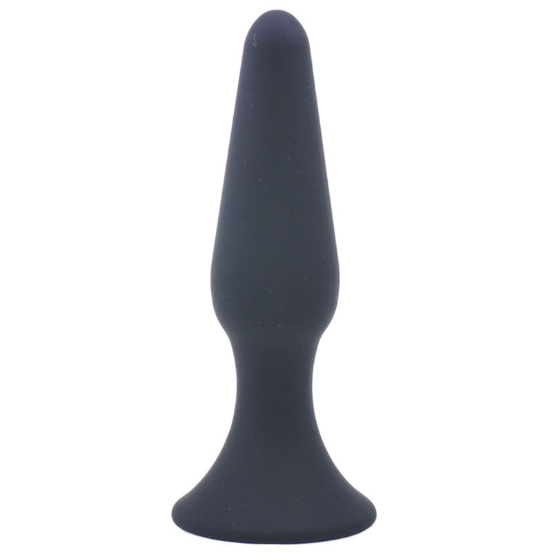 Medium Classic Black Silicone Butt Plug|Front View|"medium silicone plug-front view"|
