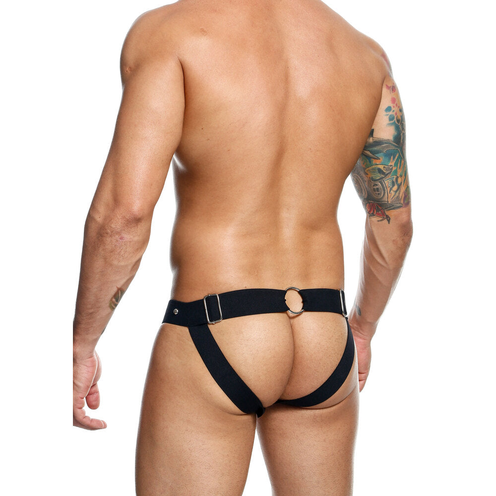 Male Basics Dngeon Peekaboo Jock Black One Size|Side View|"jock features-side view"|