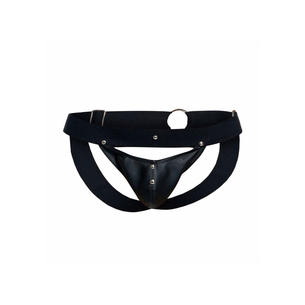 Male Basics Dngeon Peekaboo Jock Black One Size|Detail View|"dngeon details-detail view"|