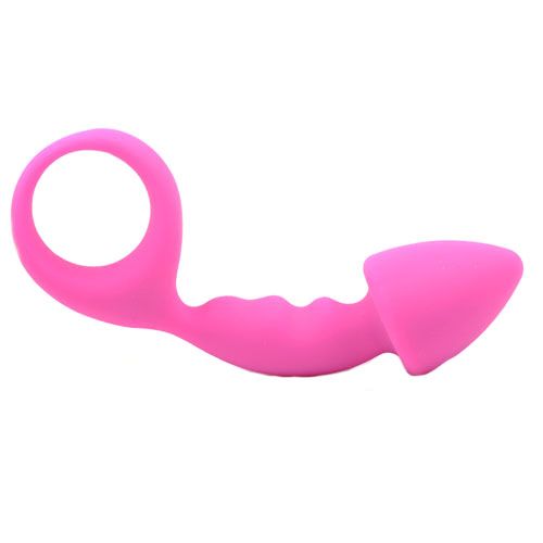 Pink Silicone Curved Comfort Butt Plug|Side View|"comfort design-side view"|