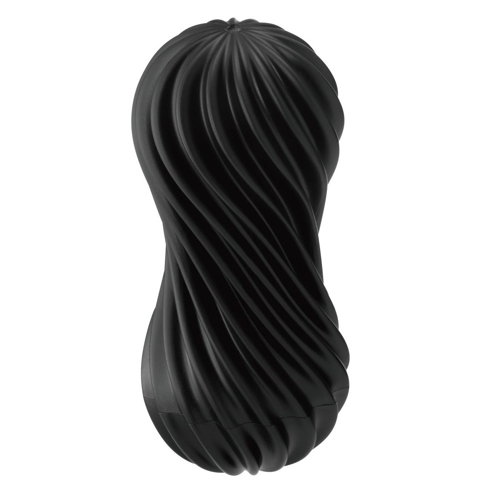 Tenga Flex Rocky Black Masturbator|Side View|"rocky detail - side view"