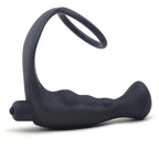 Black-Silicone-Anal-Plug-Vibrator-With-Cock-Ring|Front View|"dual function device-front view"