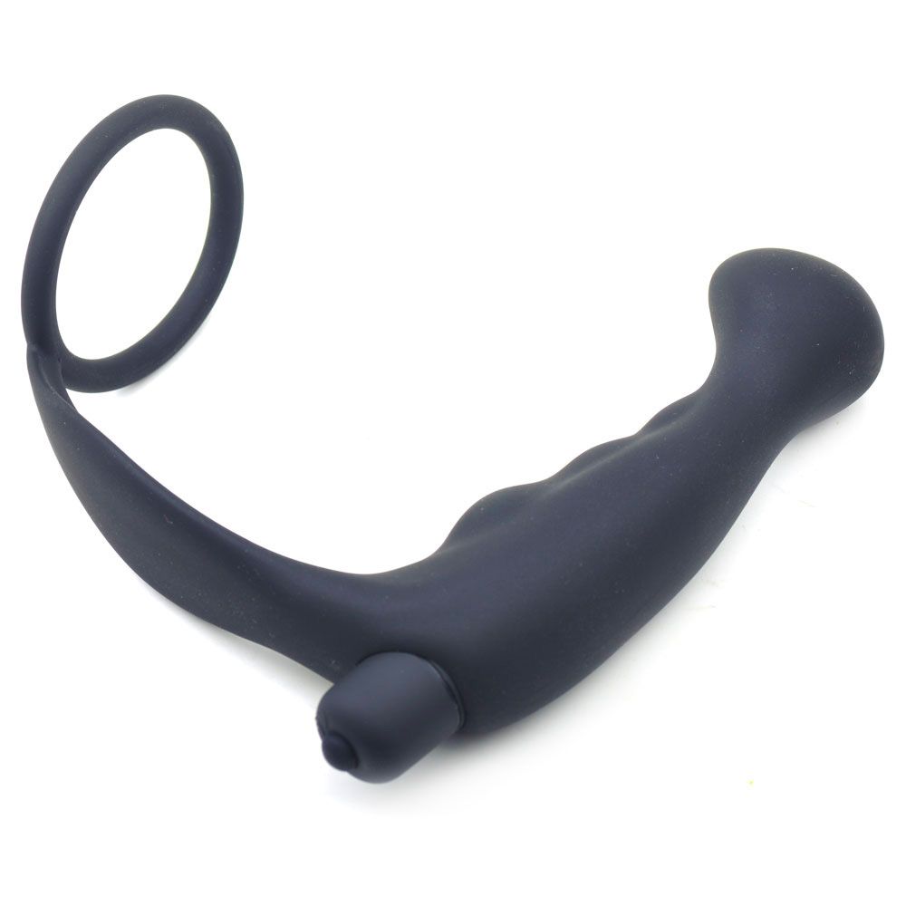 Black-Silicone-Anal-Plug-Vibrator-With-Cock-Ring|Side View|"ergonomic design-side view"
