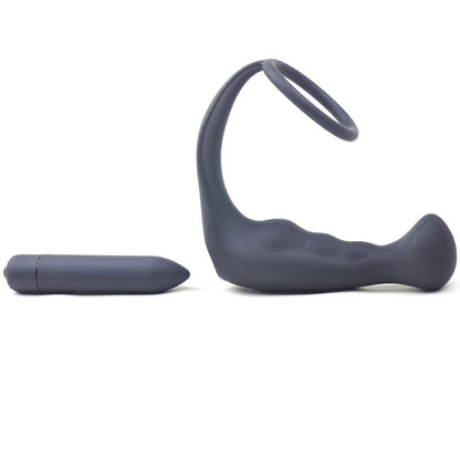 Black-Silicone-Anal-Plug-Vibrator-With-Cock-Ring|Detail View|"control interface-detail view"