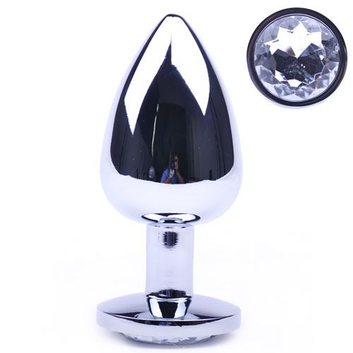 Large-Metal-Anal-Plug-With-Clear-Crystal|Detail View|"product features-detail view"