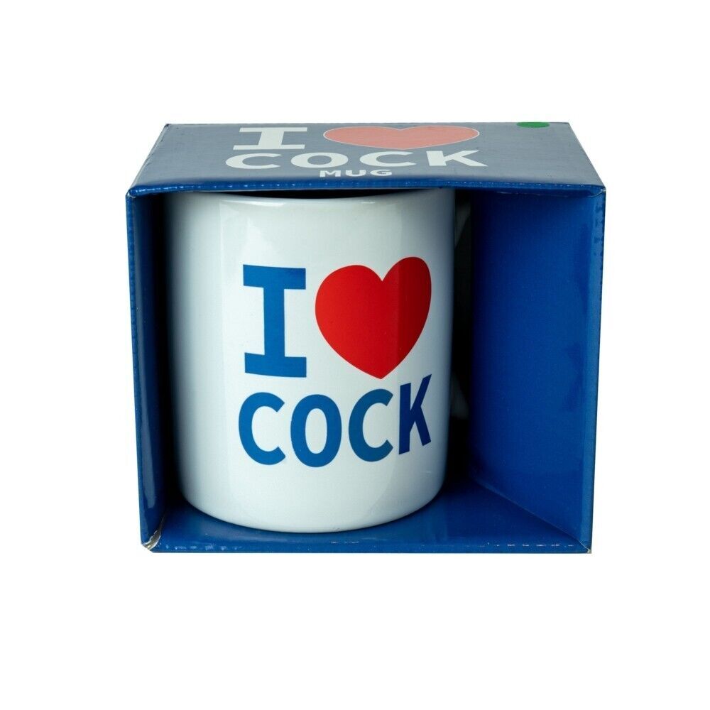 White I Love Cock Mug|Side View|"novelty coffee mug - side view"