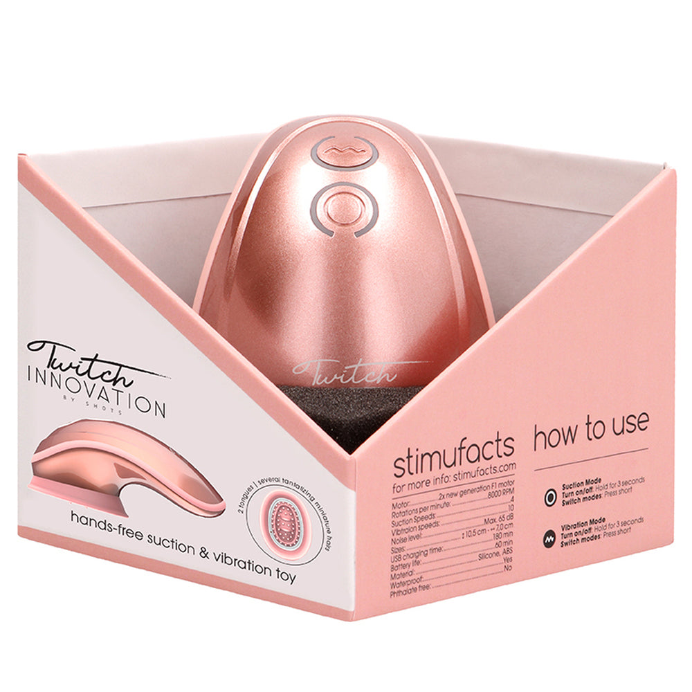 Twitch Rose Gold Hands Free Suction And Vibration Toy|Kit View|"Complete pleasure system - kit view"