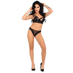 Corsetti Caniave Bra And Panty Set Black|Front View|"black lingerie set - front view"
