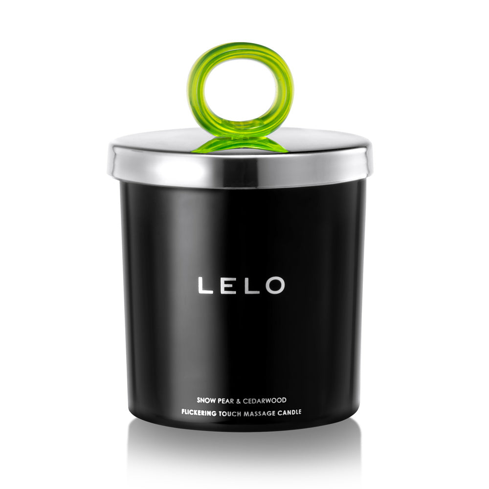 Lelo-Snow-Pear-And-Cedarwood-Flickering-Touch-Massage-Candle|Front-View|"pear-cedarwood-massage-candle-front-view"