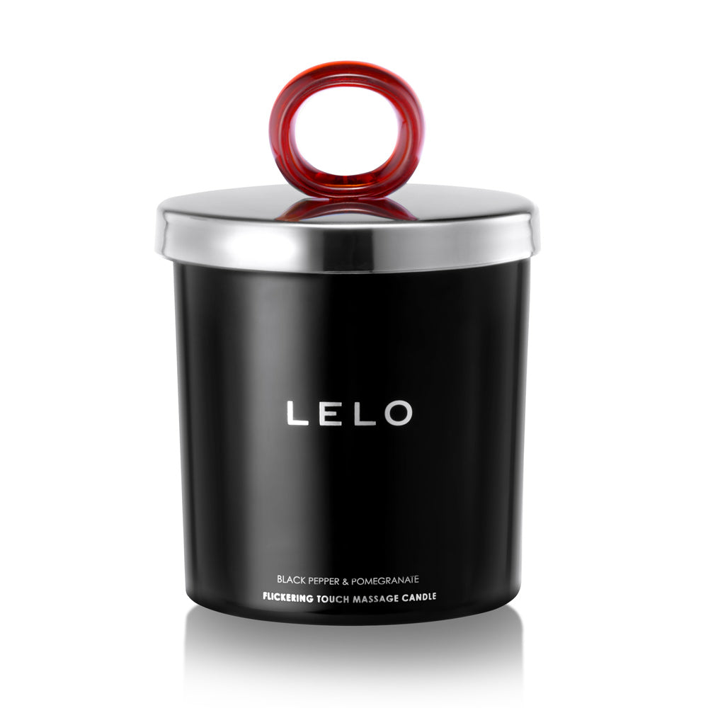 Lelo-Black-Pepper-And-Pomegranate-Flickering-Touch-Massage-Candl|Front-View|"luxury-massage-candle-front-view"