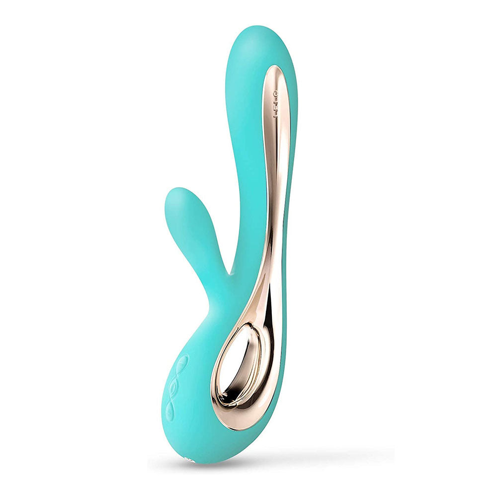 Lelo Soraya 2 Dual Rabbit Vibrator Aqua|Front View|"Aqua dual action luxury vibrator - front view"
