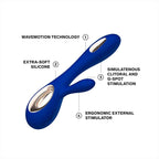 Lelo Soraya Wave Dual Action Vibrator Midnight Blue|Side View|"Premium wave motion device - side view"