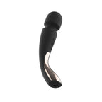 Lelo Smart Wand 2 Med Black | Angle | "sleek handle design - angle view"