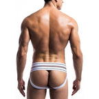 Male Basics Fetish Classic Wide Jock Strap White|Side View|"strap features-side view"|