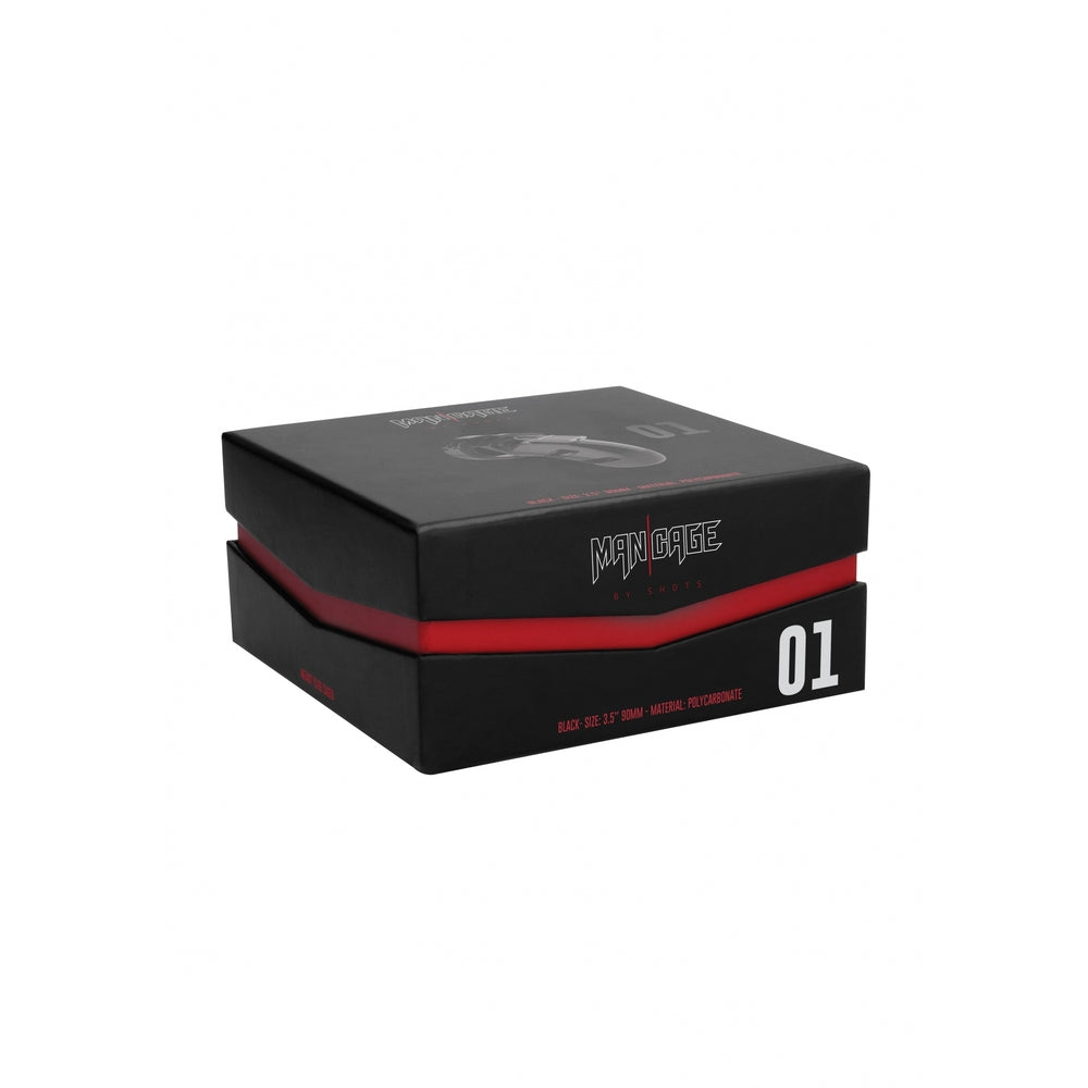 Man Cage 01 Male 3.5 Inch Black Chastity Cage|Back View|"lock system-back view adult toys direct"|