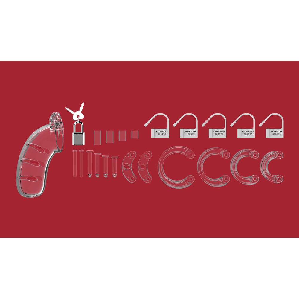 Man Cage 03 Male 4.5 Inch Clear Chastity Cage|Back View|"lock system-back view adult toys direct"|