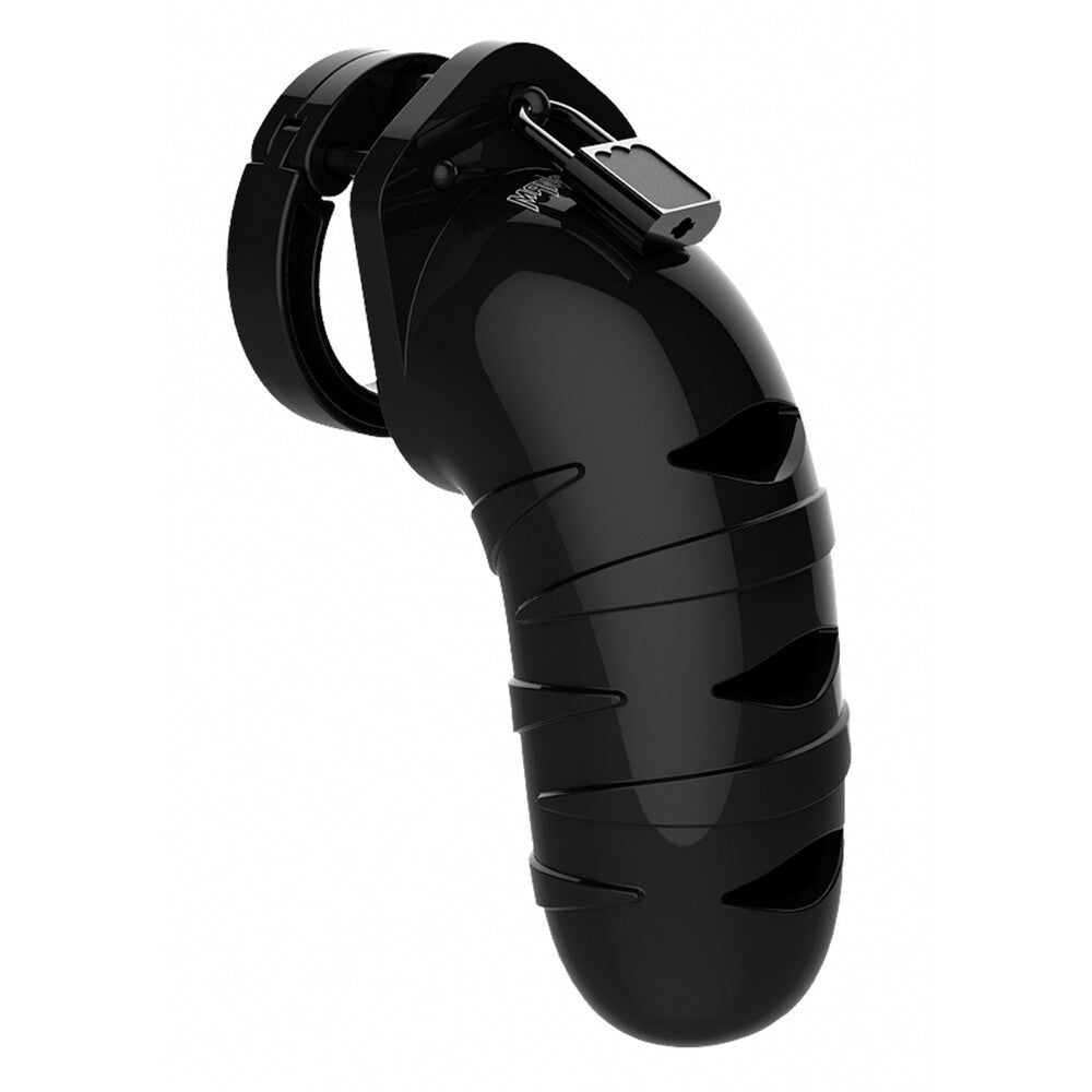 Man Cage 05 Male 5.5 Inch Black Chastity Cage|Front View|"black cage design-front view adult toys direct"|