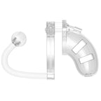 Man Cage 10 Male 3.5 Inch Clear Chastity Cage With Anal Plug|Side View|"plug detail-side view adult toys direct"|