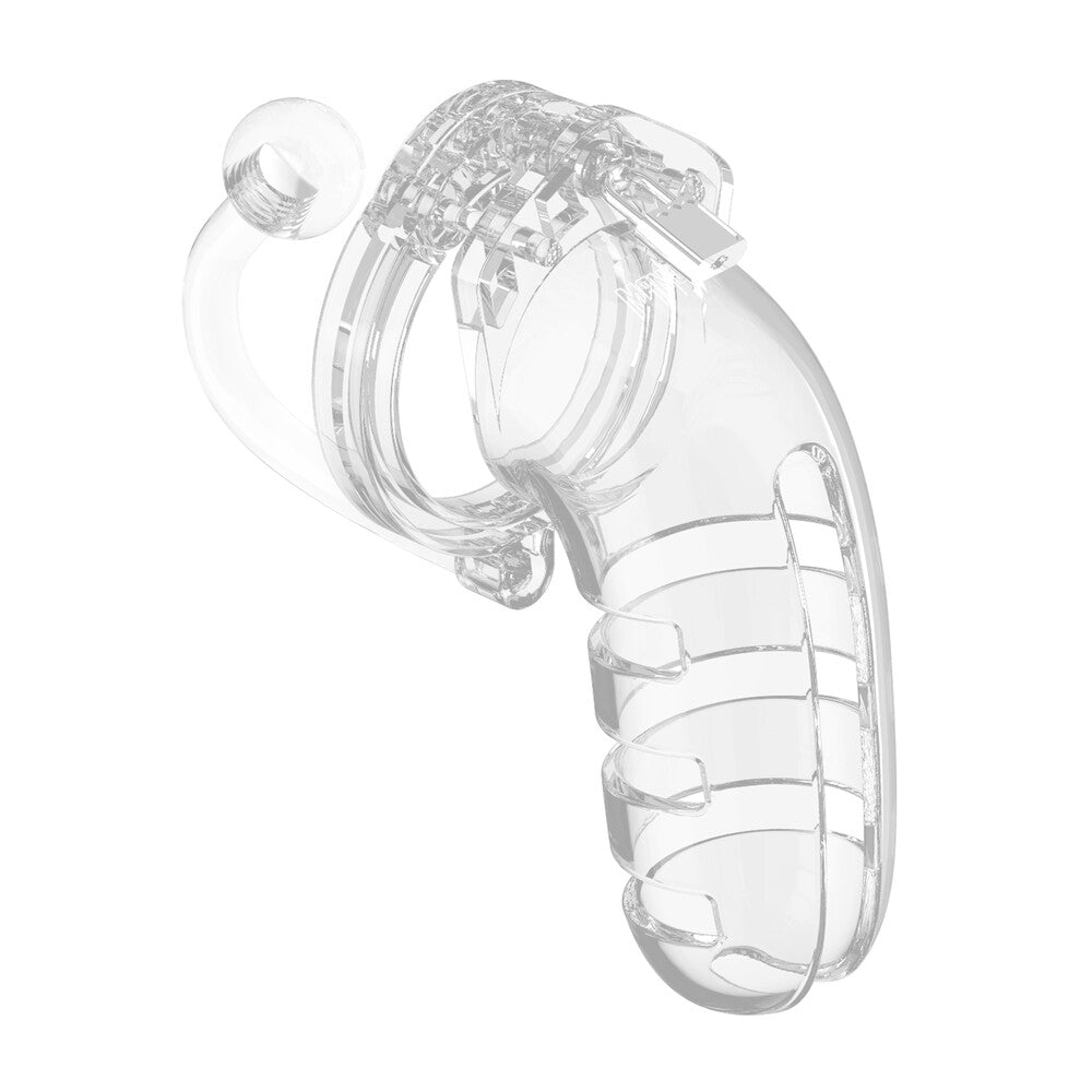 Man Cage 12 Male 5.5 Inch Clear Chastity Cage With Anal Plug|Front View|"clear combo system-front view adult toys direct"|