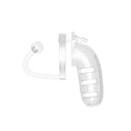 Man Cage 12 Male 5.5 Inch Clear Chastity Cage With Anal Plug|Side View|"plug detail-side view adult toys direct"|