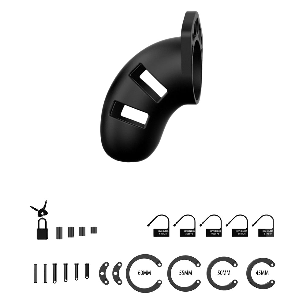 Man Cage 20 Male 3.5 Inch Black Silicone Chastity Cage|Side View|"cage detail-side view adult toys direct"|