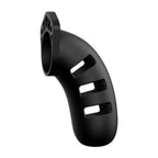 Man Cage 21 Male 4.5 Inch Black Silicone Chastity Cage|Front View|"silicone cage system-front view adult toys direct"|