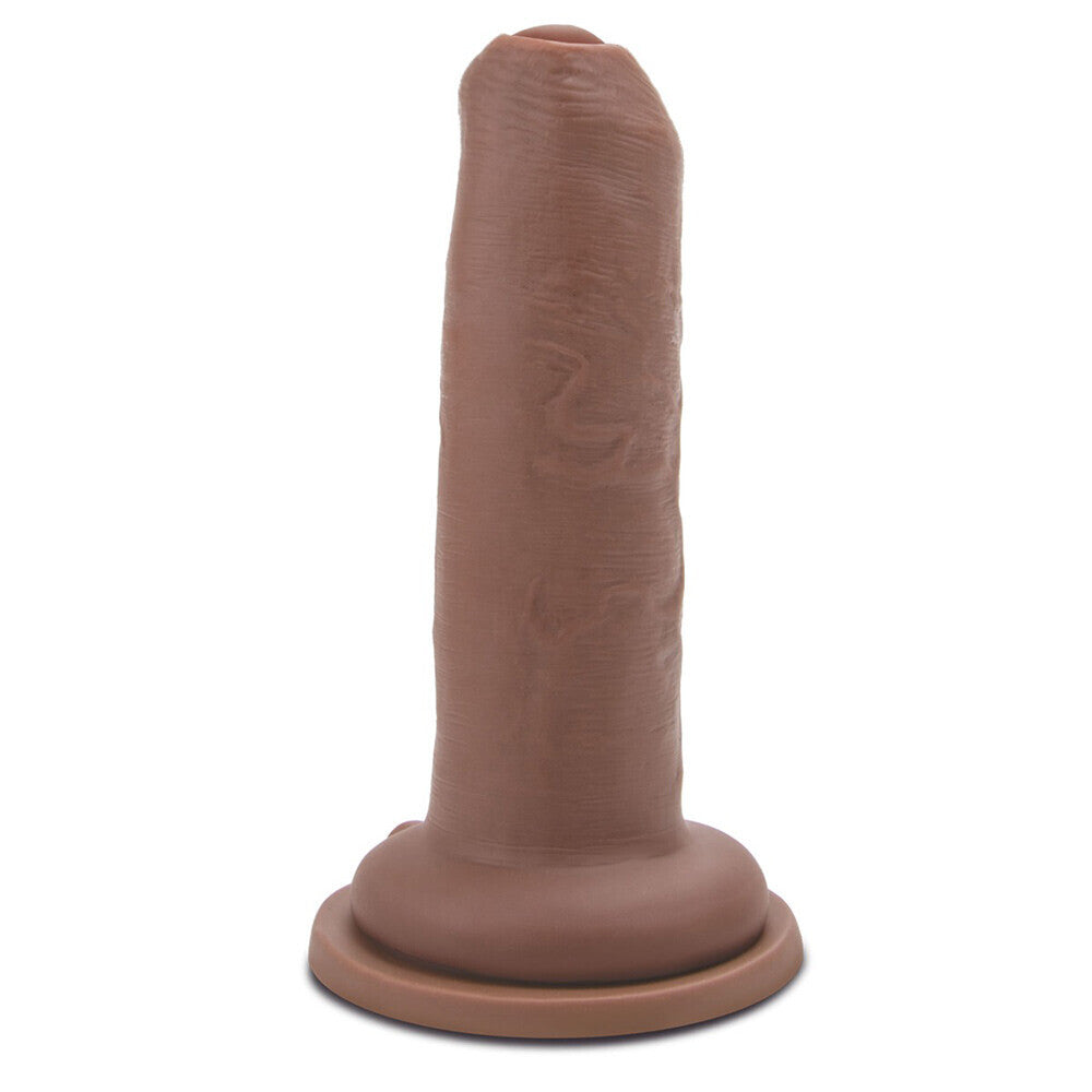 Me You Us Uncut Ultra Cock 6 Inch Dildo Flesh Brown|Front View|"uncut design - front view"