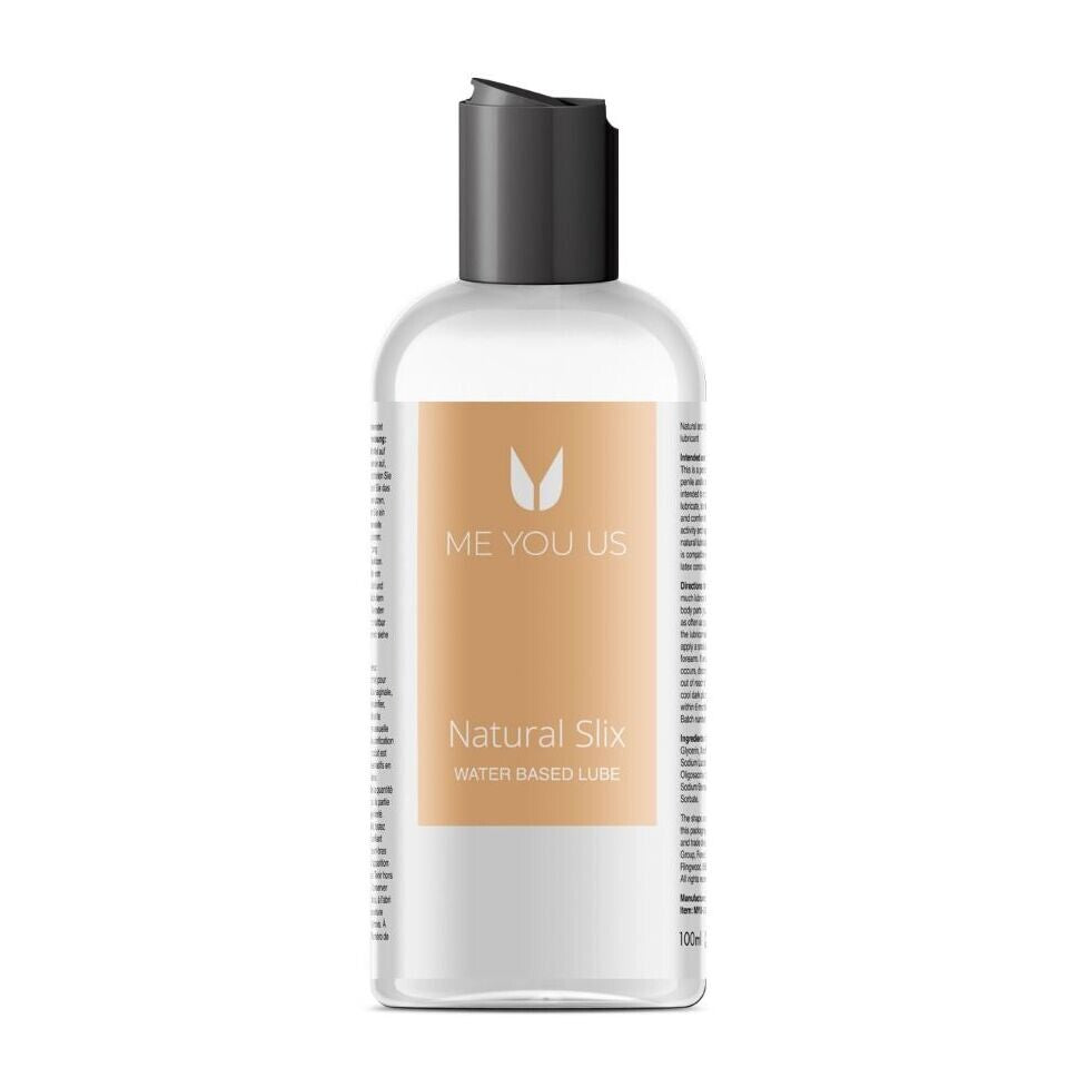 Me You Us Natural Slix Water Based Lube 100ml|Front View|"natural slix-front view adult toys direct"|
