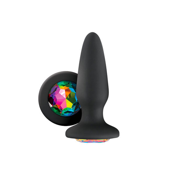 Glams-Silicone-Rainbow-Gem-Butt-Plug-Black|Front View|"rainbow plug-front view"