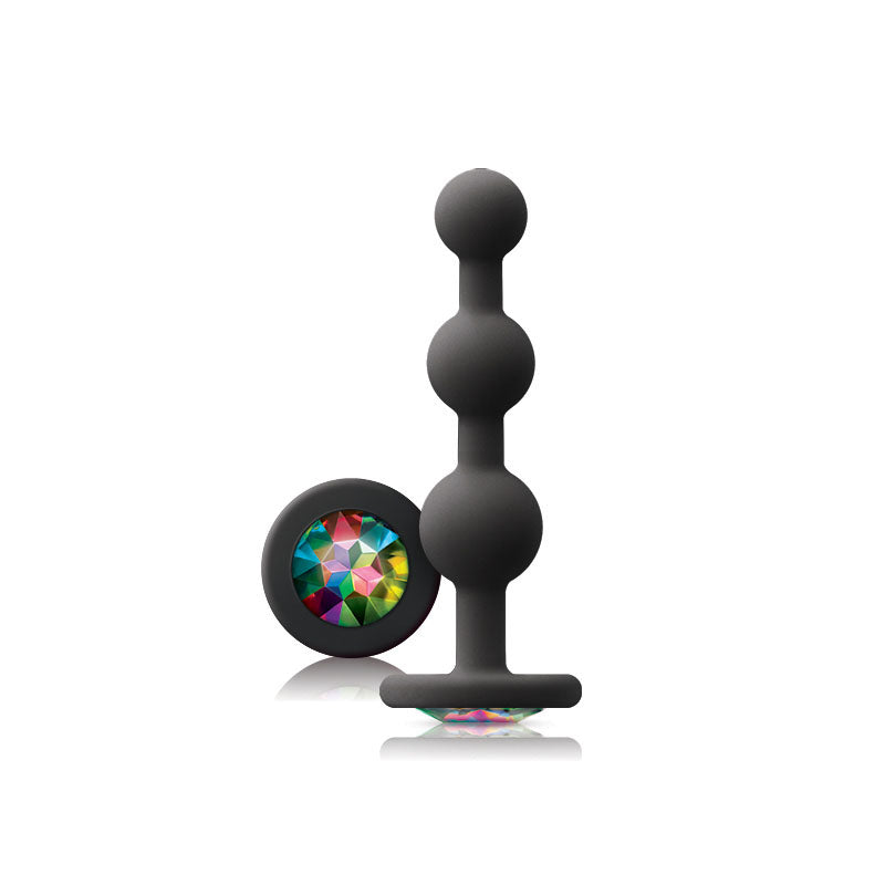 Glams Black Ripple Anal Plug Rainbow Gem|Front View|"black ripple rainbow plug-front view"|