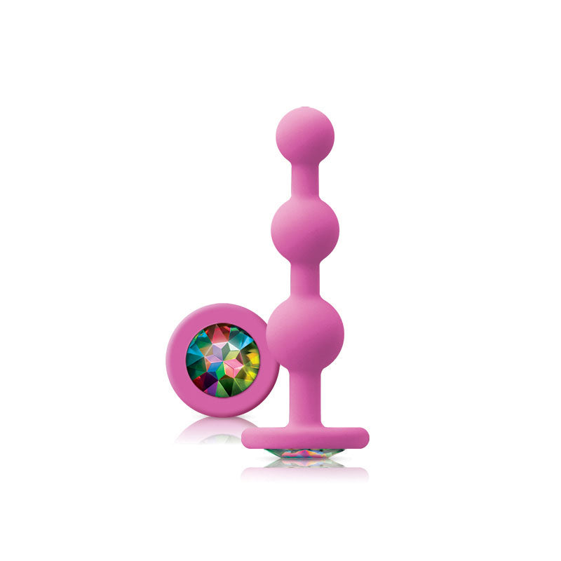 Glams Pink Ripple Anal Plug Rainbow Gem|Front View|"pink ripple rainbow plug-front view"|