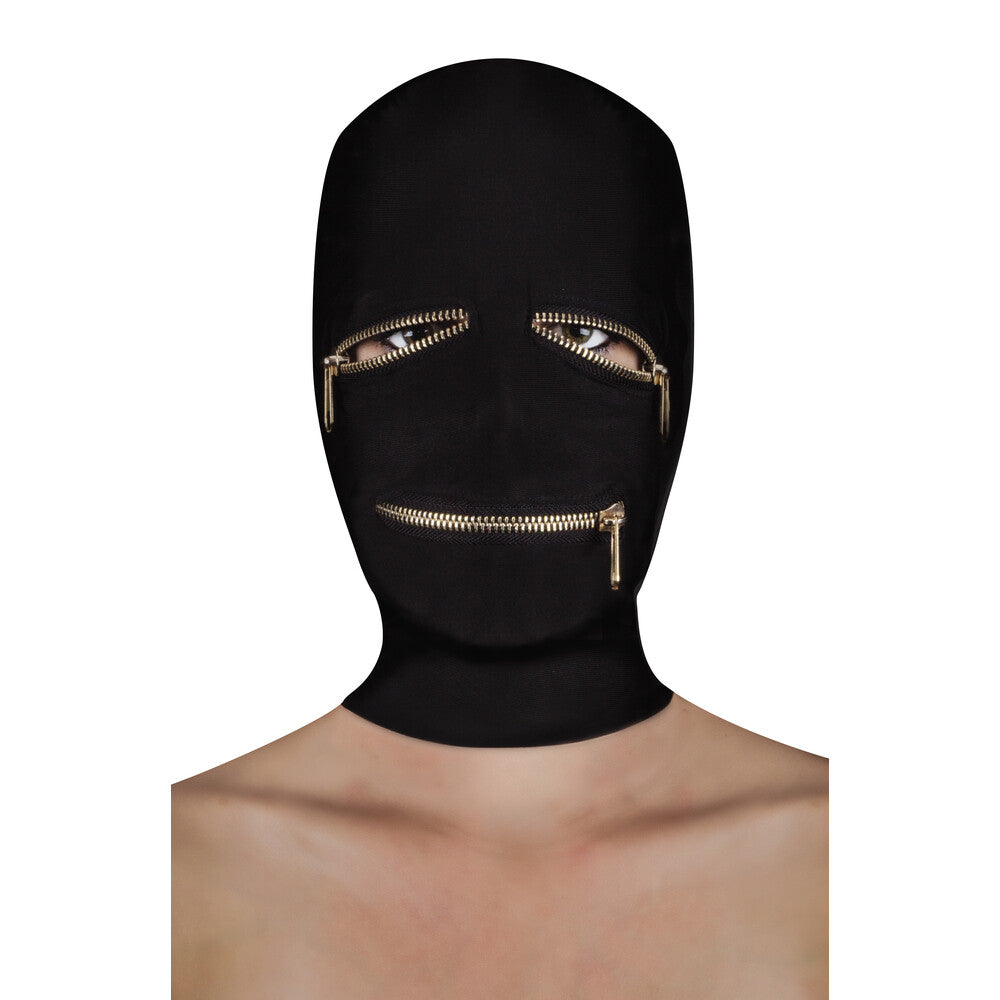 Ouch Extreme Zipper Mask With Eye And Mouth Zipper|Front View|"zipper mask system-front view adult toys direct"|