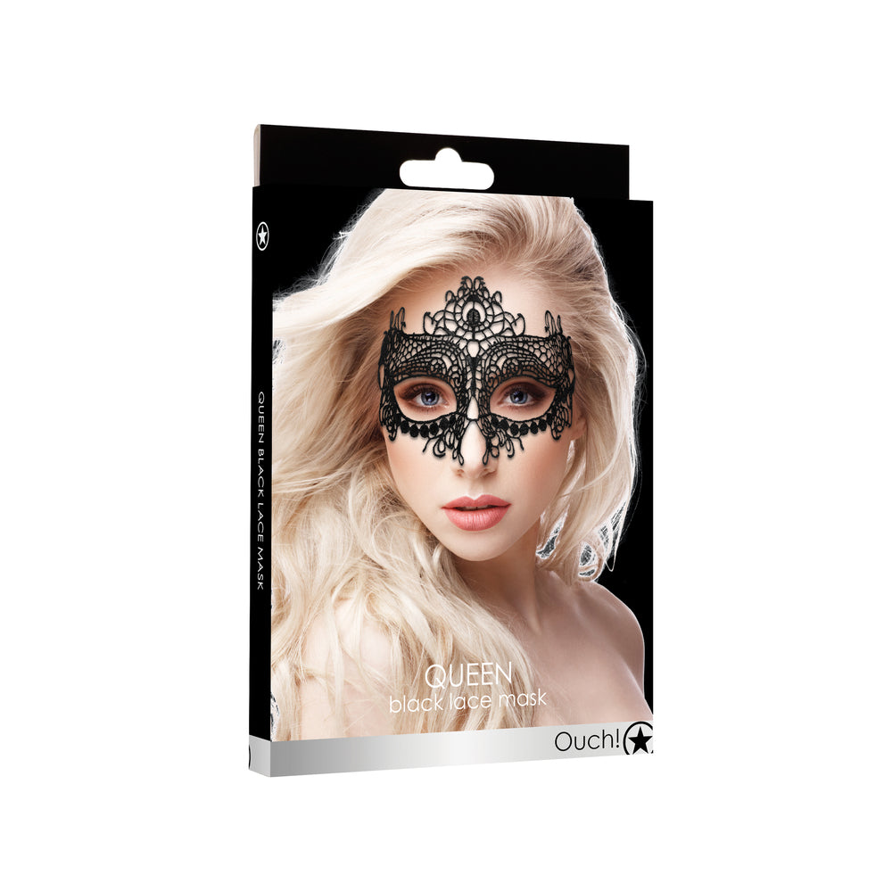 Ouch Queen Black Lace Mask|Back View|"mask closure-back view adult toys direct"|