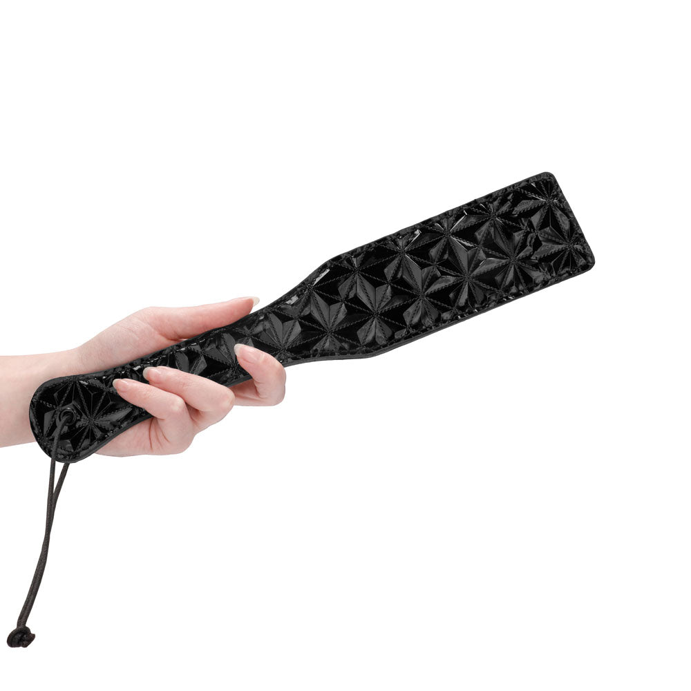 Ouch Black Luxury Paddle|Side View|"paddle detail-side view adult toys direct"|