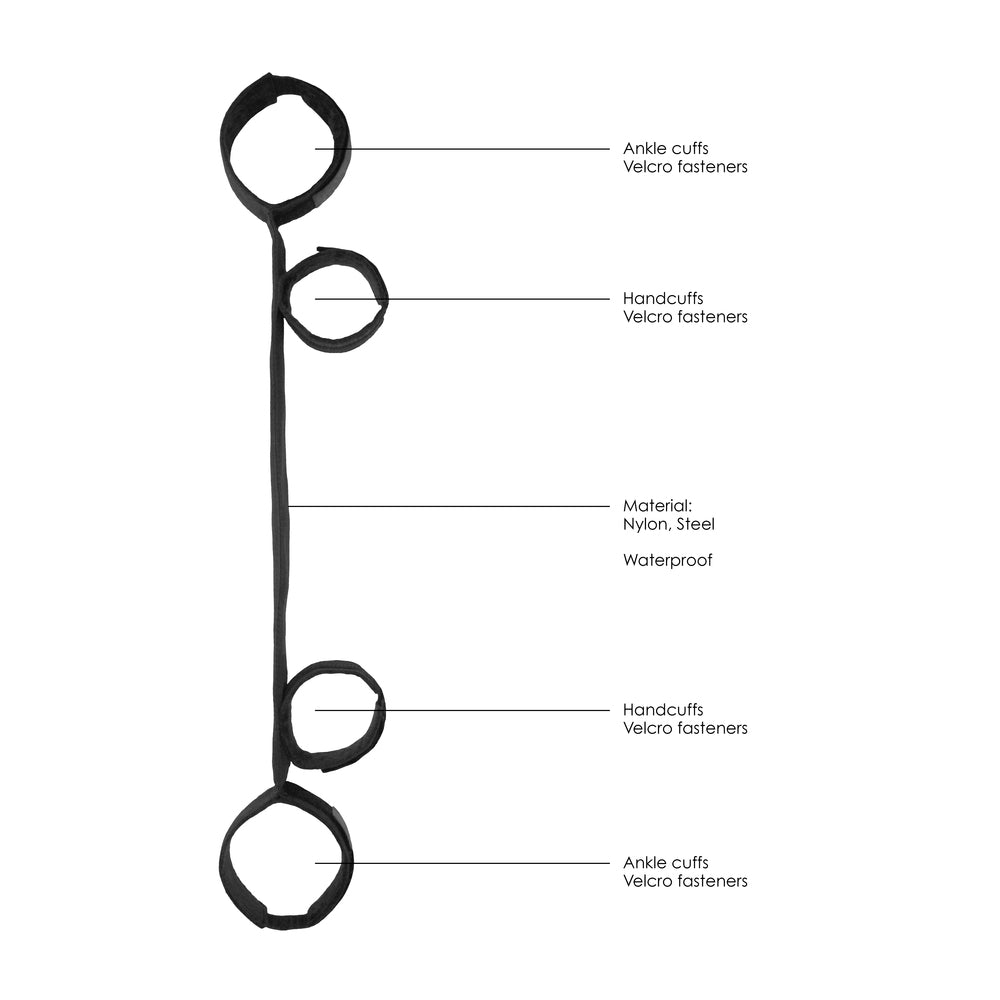 Ouch Spreader Bar With Hand And Ankle Cuffs|Side View|"spreader bar detail-side view adult toys direct"|