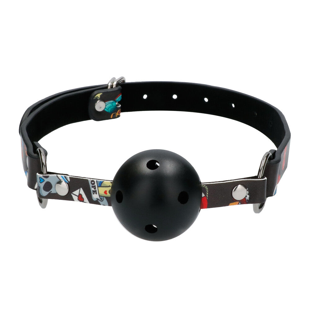 Ouch Breathable Ball Gag With Printed Leather Straps|Front View|"ball gag-front view"|