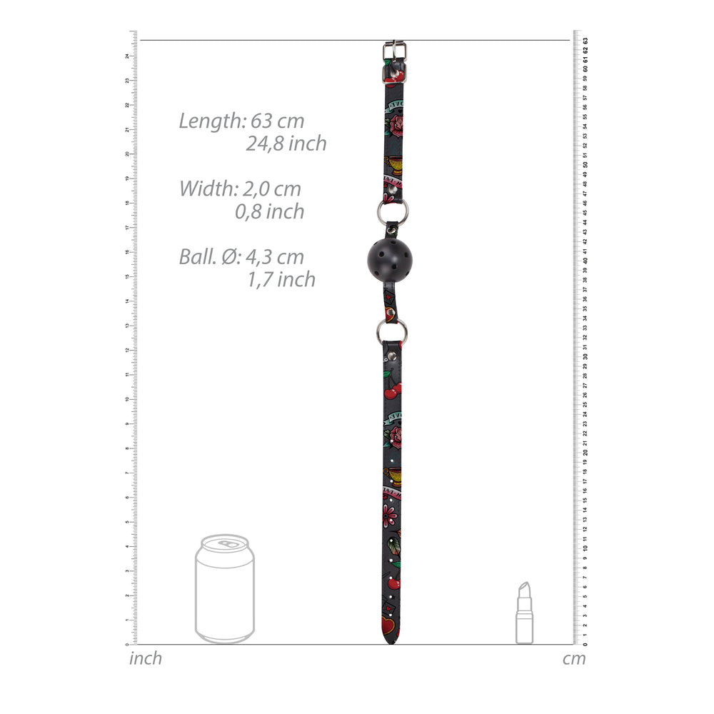 Ouch Breathable Ball Gag With Printed Leather Straps|Set View|"complete set-set view"|