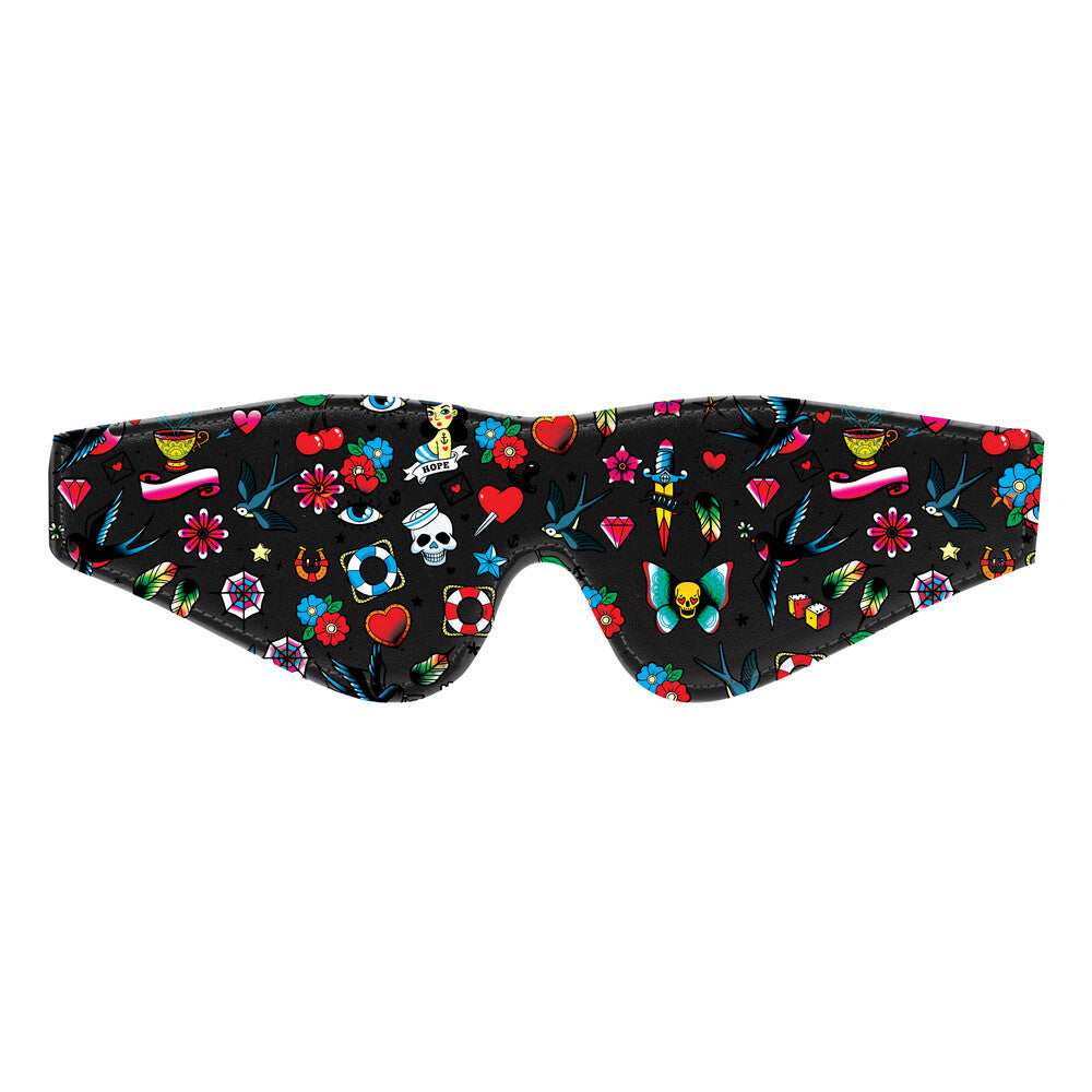 Ouch Old School Tattoo Printed Eye Mask|Front View|"tattoo design mask-front view adult toys direct"|