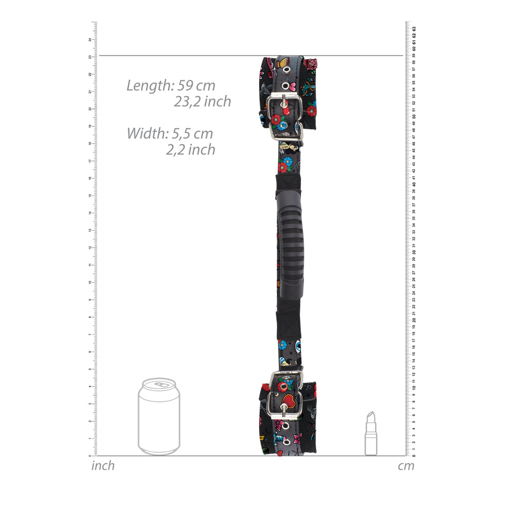 Ouch Old School Tattoo Printed Hand Cuffs With Handle|Side View|"cuff details-side view"|