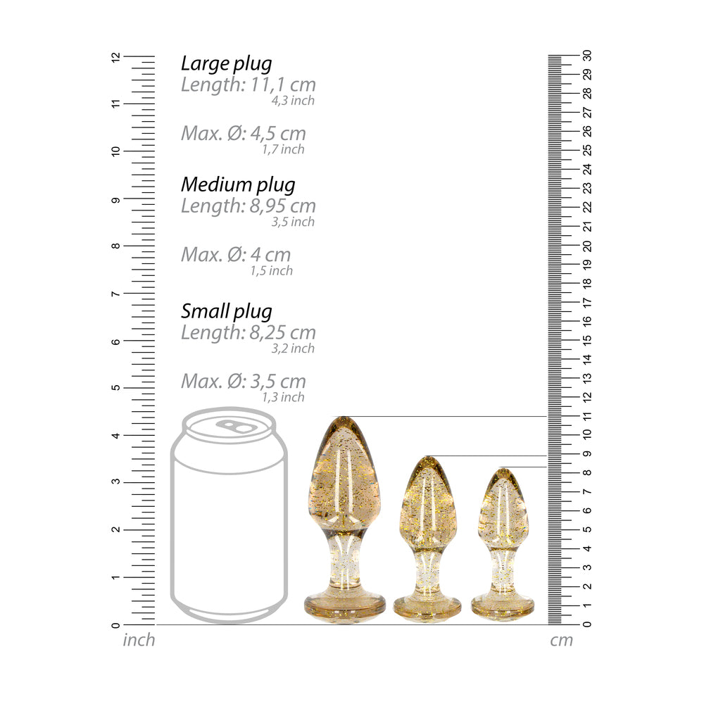 Ouch-Golden-Glitter-Acrylic-Butt-Plug-Set|Detail View|"product features-detail view"