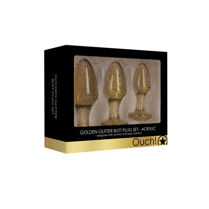 Ouch-Golden-Glitter-Acrylic-Butt-Plug-Set|Set View|"complete kit-set view"
