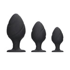 Ouch-Silicone-Swirled-Butt-Plug-Set-Black|Front View|"swirled set-front view"