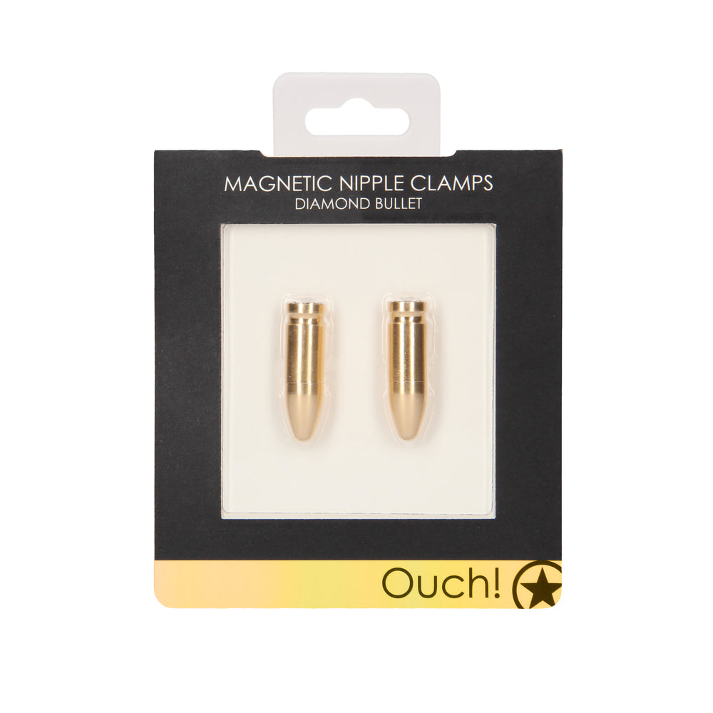 Ouch Magnetic Nipple Clamps Diamond Bullet Gold|Side View|"bullet details-side view"|