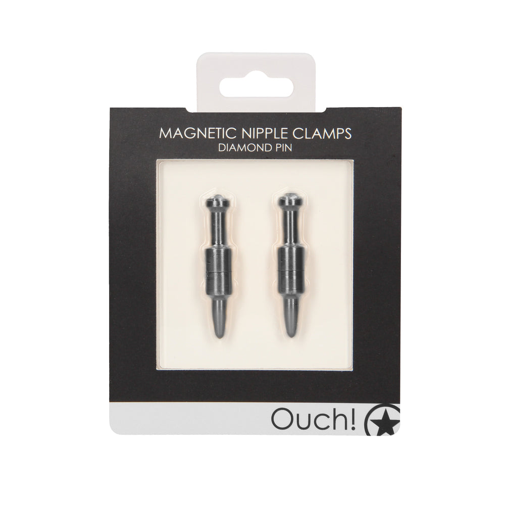 Ouch Magnetic Nipple Clamps Diamond Pin Grey|Side View|"clamp details-side view"|