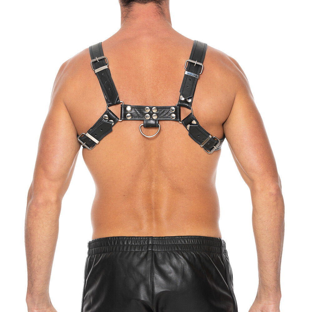 Ouch-Chest-Bulldog-Harness-Black-Large-to-Xlarge|Side-View|"adjustable-harness-side-view"