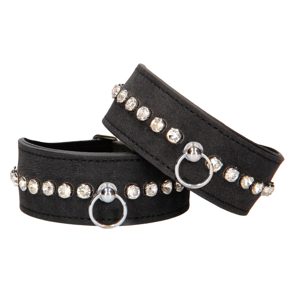Ouch Diamond Studded Wrist Cuffs|Front View|"luxury wrist restraints studded-front view adult toys direct"|